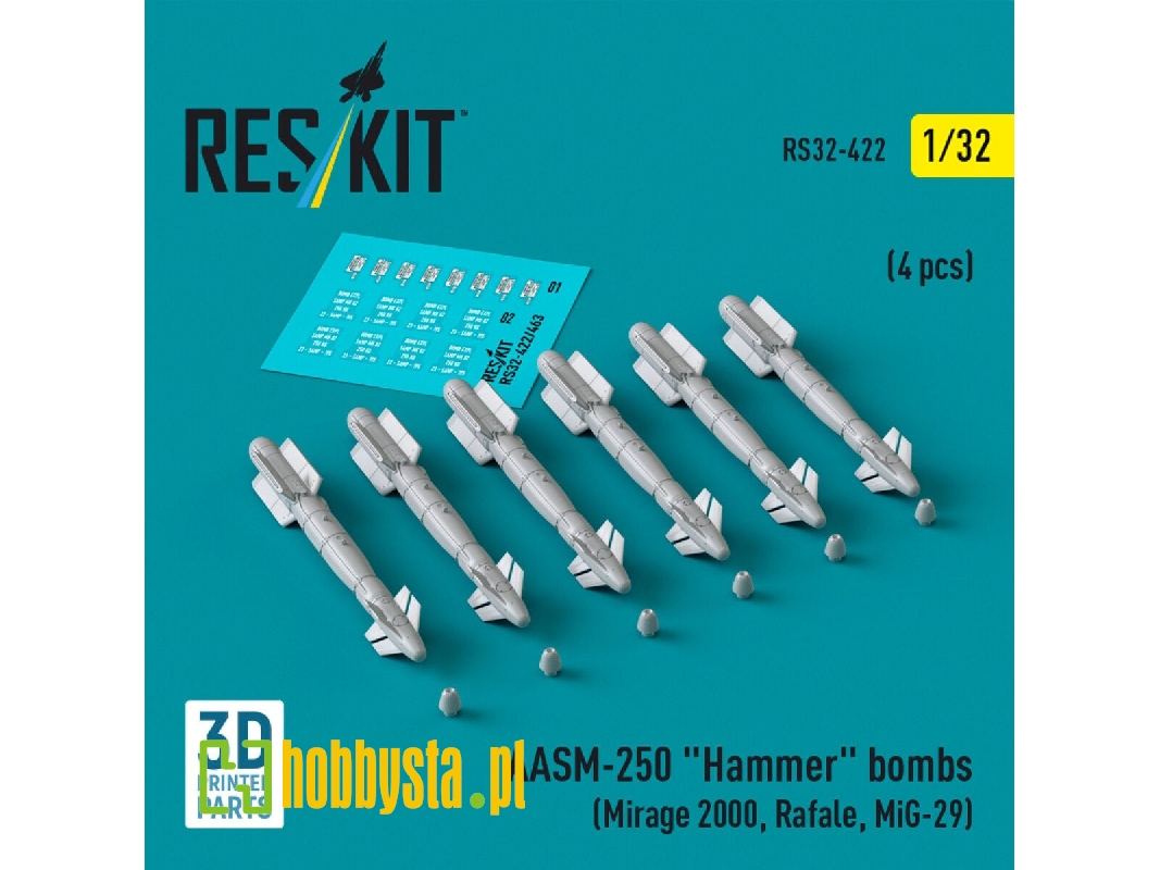 Aasm-250 'hammer' Bombs (6 Pcs) (Mirage 2000, Rafale, Mig-29) (3d Printed) - zdjęcie 1