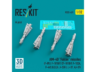 Aim-4d 'falcon' Missiles (4pcs) (F-89j, F-101b/F, Cf-101b/F, F-102a, F-4(C, D, E, Ej), J-35f/J, J-37, Aj-37) (3d Printed) - zdjÄ