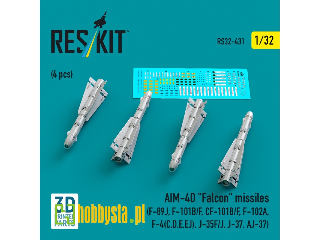 Aim-4d 'falcon' Missiles (4pcs) (F-89j, F-101b/F, Cf-101b/F, F-102a, F-4(C, D, E, Ej), J-35f/J, J-37, Aj-37) (3d Printed) - zdjÄ Aim-4d 'falcon' Missiles (4pcs) (F-89j, F-101b/F, Cf-101b/F, F-102a, F-4(C, D, E, Ej), J-35f/J, J-37, Aj-37) (3d Printed) - zdjÄ