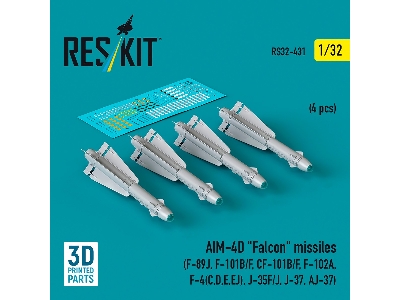 Aim-4d 'falcon' Missiles (4pcs) (F-89j, F-101b/F, Cf-101b/F, F-102a, F-4(C, D, E, Ej), J-35f/J, J-37, Aj-37) (3d Printed) - zdjÄ