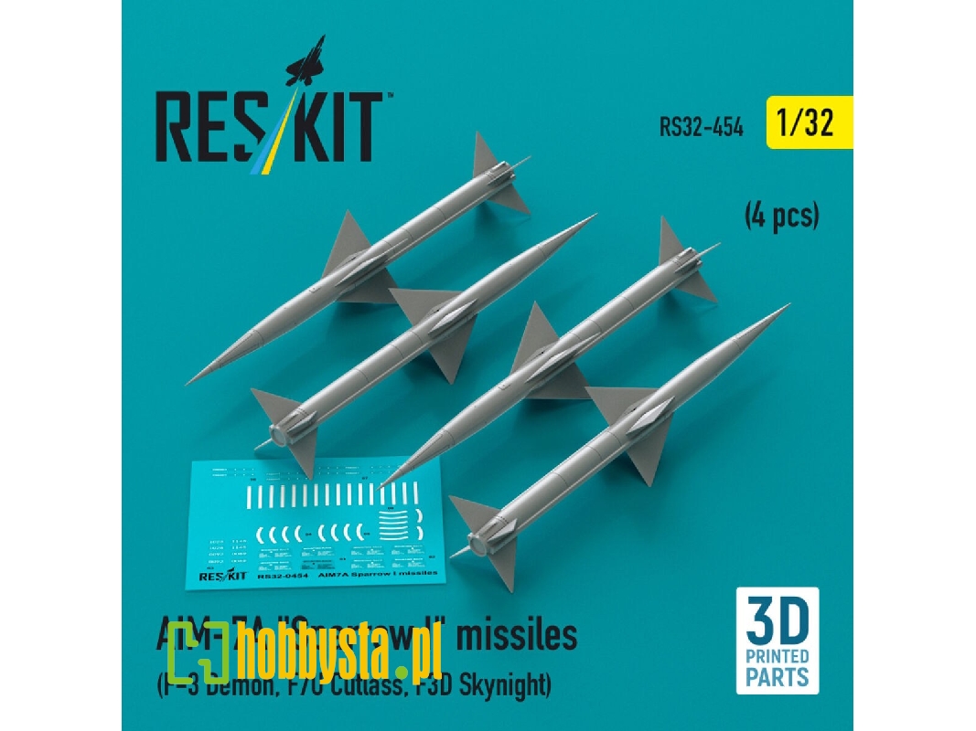 Aim-7a 'sparrow I' Missiles (4 Pcs) (F-3 Demon, F7u Cutlass, F3d Skynight) (3d Printed) - zdjęcie 1 Aim-7a 'sparrow I' Missiles (4 Pcs) (F-3 Demon, F7u Cutlass, F3d Skynight) (3d Printed) - zdjęcie 1
