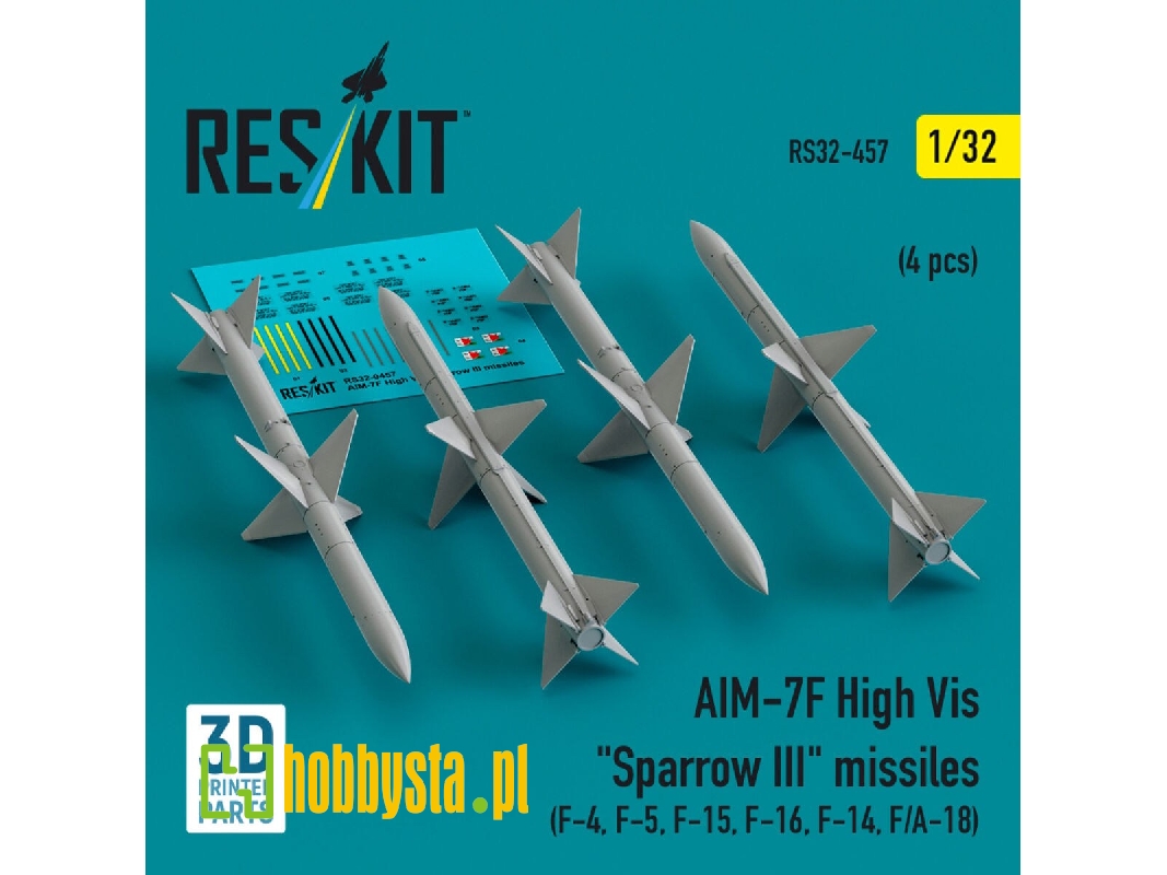 Aim-7f High Vis 'sparrow Iii' Missiles (4 Pcs) (F-4, F-5, F-15, F-16, F-14, F/A-18) (3d Printed) - zdjęcie 1