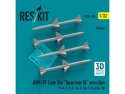 Aim-7f Low Vis 'sparrow Iii' Missiles (4 Pcs) (F-4, F-5, F-15, F-16, F-14, F/A-18) (3d Printed) - zdjęcie 1
