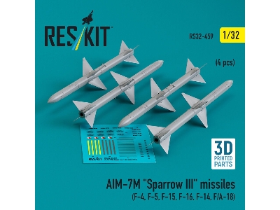 Aim-7m 'sparrow Iii' Missiles (4 Pcs) (F-4, F-5, F-15, F-16, F-14, F/A-18) (3d Printed) - zdjęcie 1