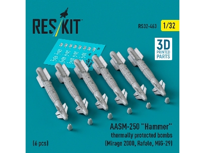 Aasm-250 'hammer' Thermally Protected Bombs (6 Pcs) (Mirage 2000, Rafale, Mig-29) (3d Printed) - zdjęcie 1