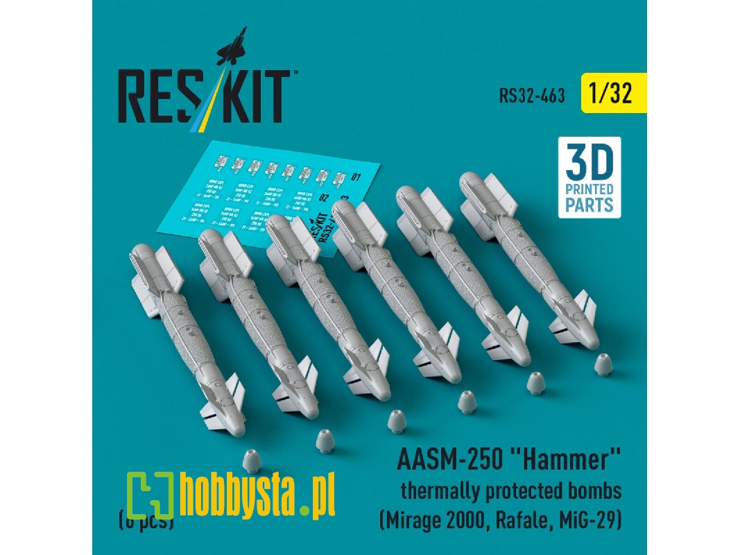 Aasm-250 'hammer' Thermally Protected Bombs (6 Pcs) (Mirage 2000, Rafale, Mig-29) (3d Printed) - zdjęcie 1 Aasm-250 'hammer' Thermally Protected Bombs (6 Pcs) (Mirage 2000, Rafale, Mig-29) (3d Printed) - zdjęcie 1