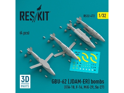 Gbu-62 (Jdam-er) Bombs (4 Pcs) (F/A-18, F-16, Mig-29, Su-27) (3d Printed) - zdjęcie 1