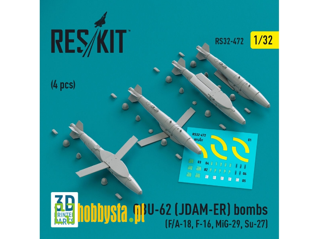 Gbu-62 (Jdam-er) Bombs (4 Pcs) (F/A-18, F-16, Mig-29, Su-27) (3d Printed) - zdjęcie 1 Gbu-62 (Jdam-er) Bombs (4 Pcs) (F/A-18, F-16, Mig-29, Su-27) (3d Printed) - zdjęcie 1