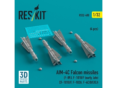 Aim-4c Falcon Missiles (4 Pcs) (F-89j, F-101b/F (Early, Late), Cf-101b/F, F-102a, F-4c/D/E/Ej) (3d Printed) - zdjęcie 1