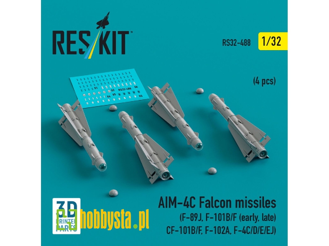 Aim-4c Falcon Missiles (4 Pcs) (F-89j, F-101b/F (Early, Late), Cf-101b/F, F-102a, F-4c/D/E/Ej) (3d Printed) - zdjęcie 1 Aim-4c Falcon Missiles (4 Pcs) (F-89j, F-101b/F (Early, Late), Cf-101b/F, F-102a, F-4c/D/E/Ej) (3d Printed) - zdjęcie 1