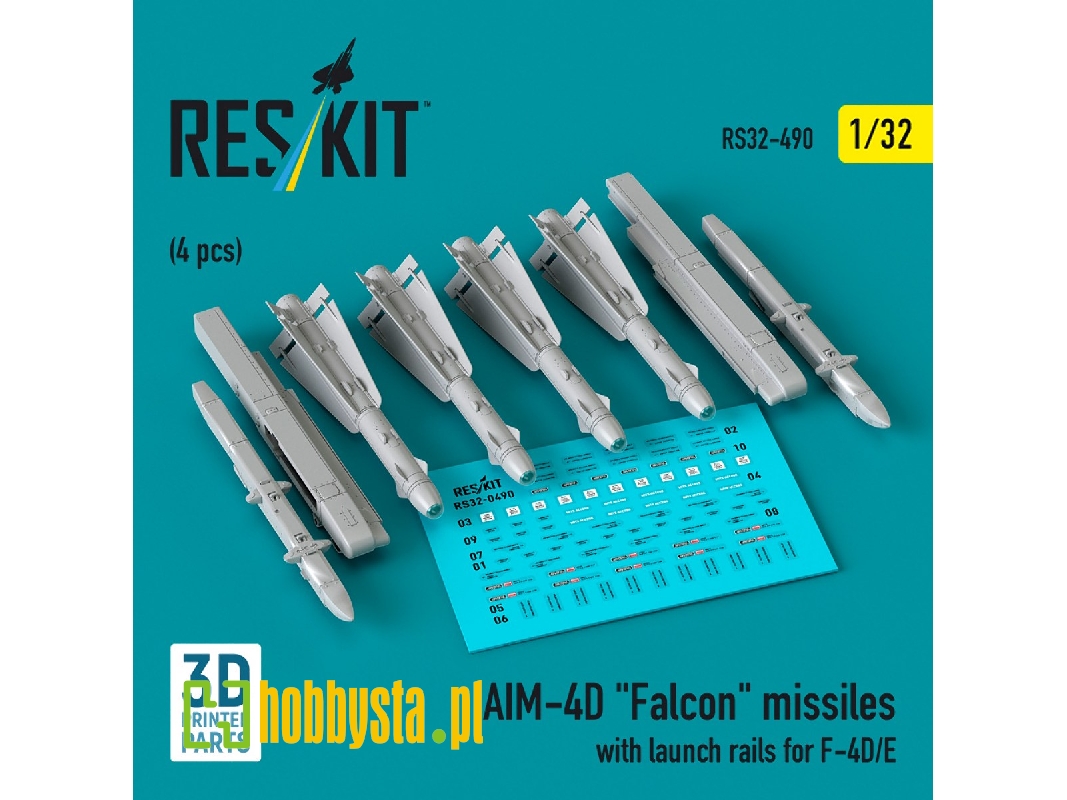 Aim-4d 'falcon' Missiles With Launch Rails For F-4d/E (4pcs) (3d Printed) - zdjęcie 1 Aim-4d 'falcon' Missiles With Launch Rails For F-4d/E (4pcs) (3d Printed) - zdjęcie 1