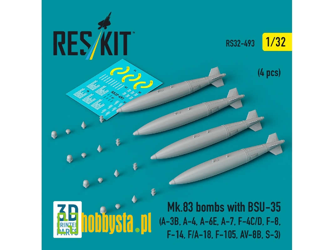 Mk.83 Bombs With Bsu-35 (4pcs) (A-3b, A-4, A-6e, A-7, F-4c/D, F-8, F-14, F/A-18, F-105, Av-8b, S-3) (3d Printed) - zdjęcie 1 Mk.83 Bombs With Bsu-35 (4pcs) (A-3b, A-4, A-6e, A-7, F-4c/D, F-8, F-14, F/A-18, F-105, Av-8b, S-3) (3d Printed) - zdjęcie 1