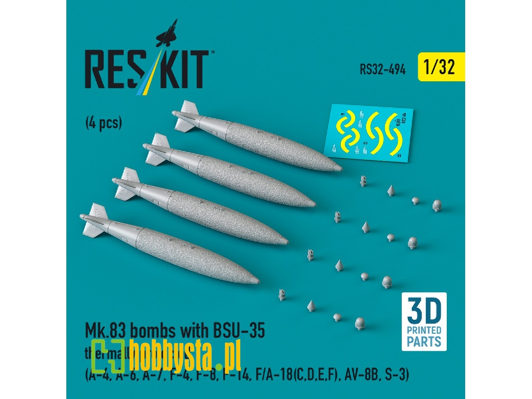 Mk.83 Bombs With Bsu-35 Thermally Protected (4pcs) (A-4, A-6, A-7, F-4, F-8, F-14, F/A-18(C, D, E, F), Av-8b, S-3) (3d Printed) Mk.83 Bombs With Bsu-35 Thermally Protected (4pcs) (A-4, A-6, A-7, F-4, F-8, F-14, F/A-18(C, D, E, F), Av-8b, S-3) (3d Printed)