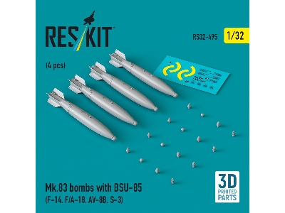 Mk.83 Bombs With Bsu-85 (4pcs) (F-14, F/A-18, Av-8b, S-3) (3d Printed) - zdjęcie 1