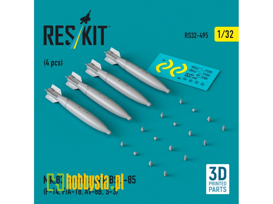 Mk.83 Bombs With Bsu-85 (4pcs) (F-14, F/A-18, Av-8b, S-3) (3d Printed) - zdjęcie 1