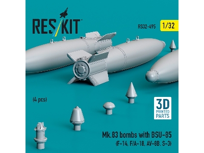 Mk.83 Bombs With Bsu-85 (4pcs) (F-14, F/A-18, Av-8b, S-3) (3d Printed) - zdjęcie 2