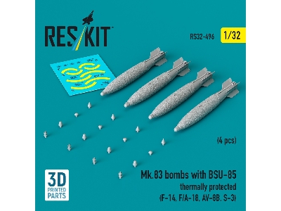 Mk.83 Bombs With Bsu-85 Thermally Protected (4pcs) (F-14, F/A-18, Av-8b, S-3) (3d Printed) - zdjęcie 1
