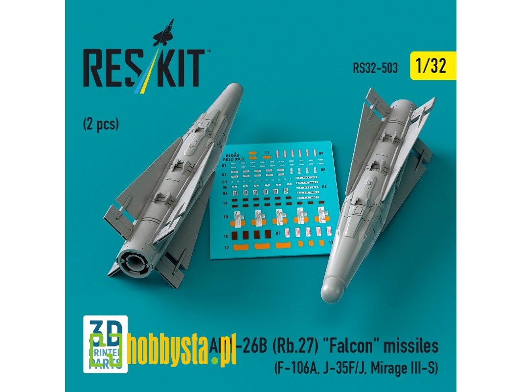 Aim-26b (Rb.27) 'falcon' Missiles (2pcs) (F-106a, J-35f/J, Mirage Iii-s) (3d Printed) - zdjęcie 1 Aim-26b (Rb.27) 'falcon' Missiles (2pcs) (F-106a, J-35f/J, Mirage Iii-s) (3d Printed) - zdjęcie 1