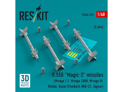 R.550 'magic-2' Missiles (4 Pcs) (Mirage F.1, Mirage 2000, Mirage Iii, Rafale, Super Etendard, Mig-21, Jaguar) (3d Printed) - zd