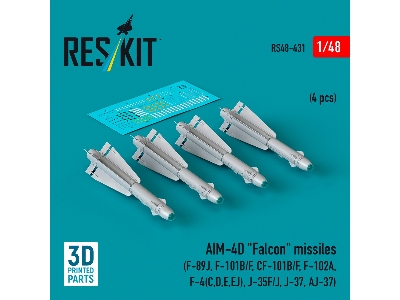 Aim-4d 'falcon' Missiles (4pcs) (F-89j, F-101b/F, Cf-101b/F, F-102a, F-4(C, D, E, Ej), J-35f/J, J-37, Aj-37) (3d Printed) - zdjÄ