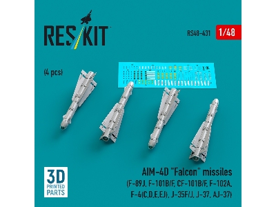 Aim-4d 'falcon' Missiles (4pcs) (F-89j, F-101b/F, Cf-101b/F, F-102a, F-4(C, D, E, Ej), J-35f/J, J-37, Aj-37) (3d Printed) - zdjÄ