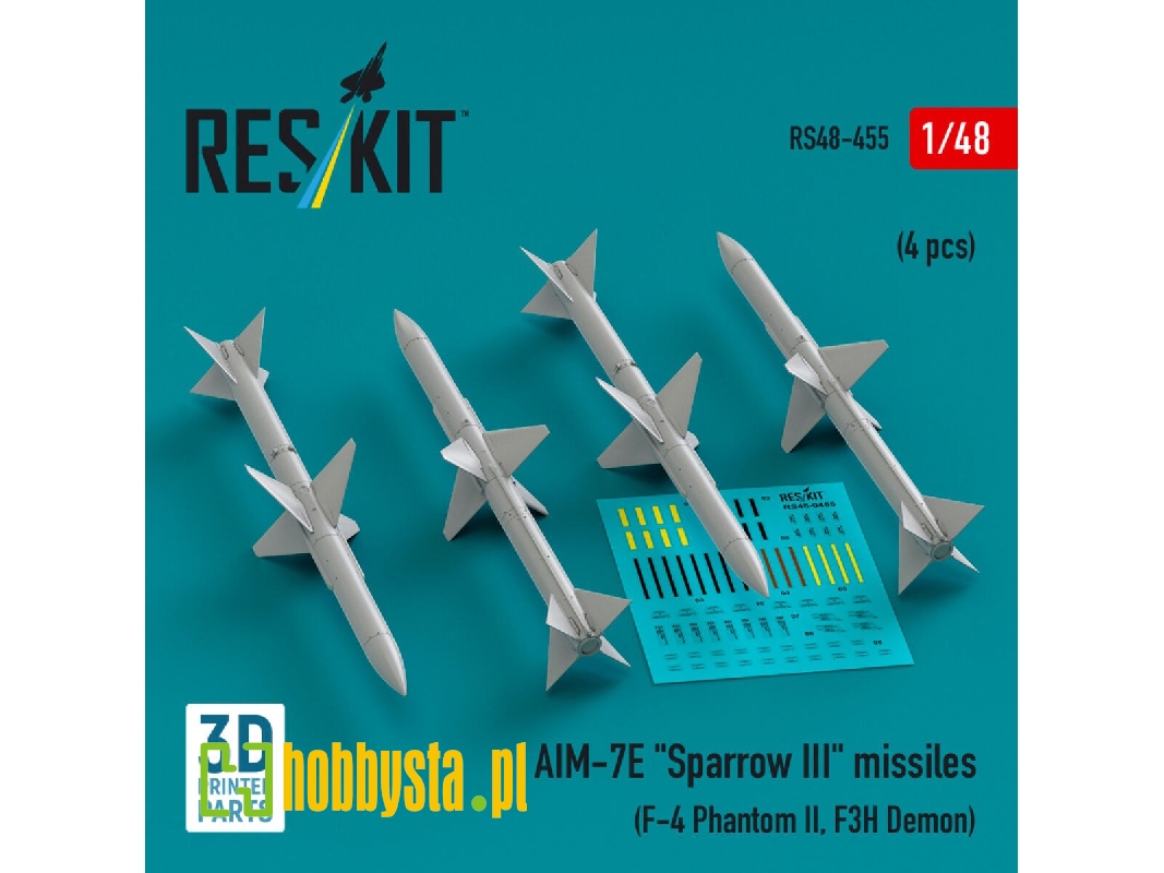 Aim-7e 'sparrow Iii' Missiles (4 Pcs) (F-4 Phantom Ii, F3h Demon) (3d Printed) - zdjęcie 1 Aim-7e 'sparrow Iii' Missiles (4 Pcs) (F-4 Phantom Ii, F3h Demon) (3d Printed) - zdjęcie 1