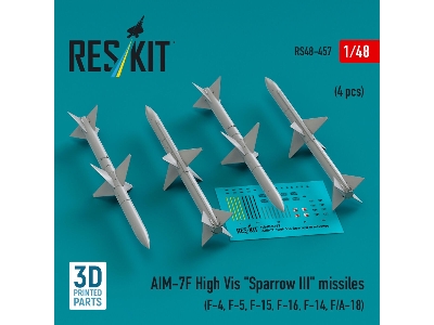 Aim-7f High Vis 'sparrow Iii' Missiles (4 Pcs) (F-4, F-5, F-15, F-16, F-14, F/A-18) (3d Printed) - zdjęcie 1