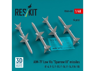 Aim-7f Low Vis 'sparrow Iii' Missiles (4 Pcs) (F-4, F-5, F-15, F-16, F-14, F/A-18) (3d Printed) - zdjęcie 1