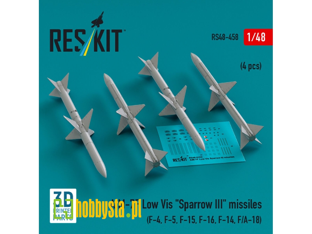 Aim-7f Low Vis 'sparrow Iii' Missiles (4 Pcs) (F-4, F-5, F-15, F-16, F-14, F/A-18) (3d Printed) - zdjęcie 1