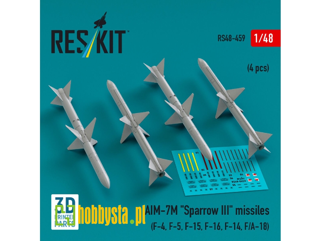 Aim-7m 'sparrow Iii' Missiles (4 Pcs) (F-4, F-5, F-15, F-16, F-14, F/A-18) (3d Printed) - zdjęcie 1