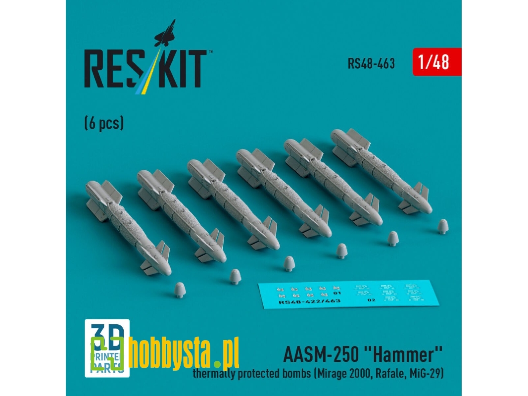 Aasm-250 'hammer' Thermally Protected Bombs (6 Pcs) (Mirage 2000, Rafale, Mig-29) (3d Printed) - zdjęcie 1