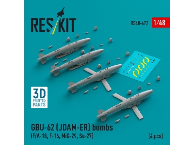 Gbu-62 (Jdam-er) Bombs (4 Pcs) (F/A-18, F-16, Mig-29, Su-27) (3d Printed) - zdjęcie 1
