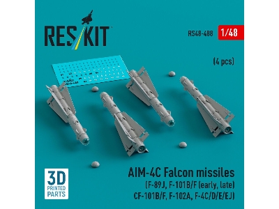 Aim-4c Falcon Missiles (F-89j, F-101b/F (Early, Late), Cf-101b/F, F-102a, F-4c/D/E/Ej) (4 Pcs) (3d Printed) - zdjęcie 1