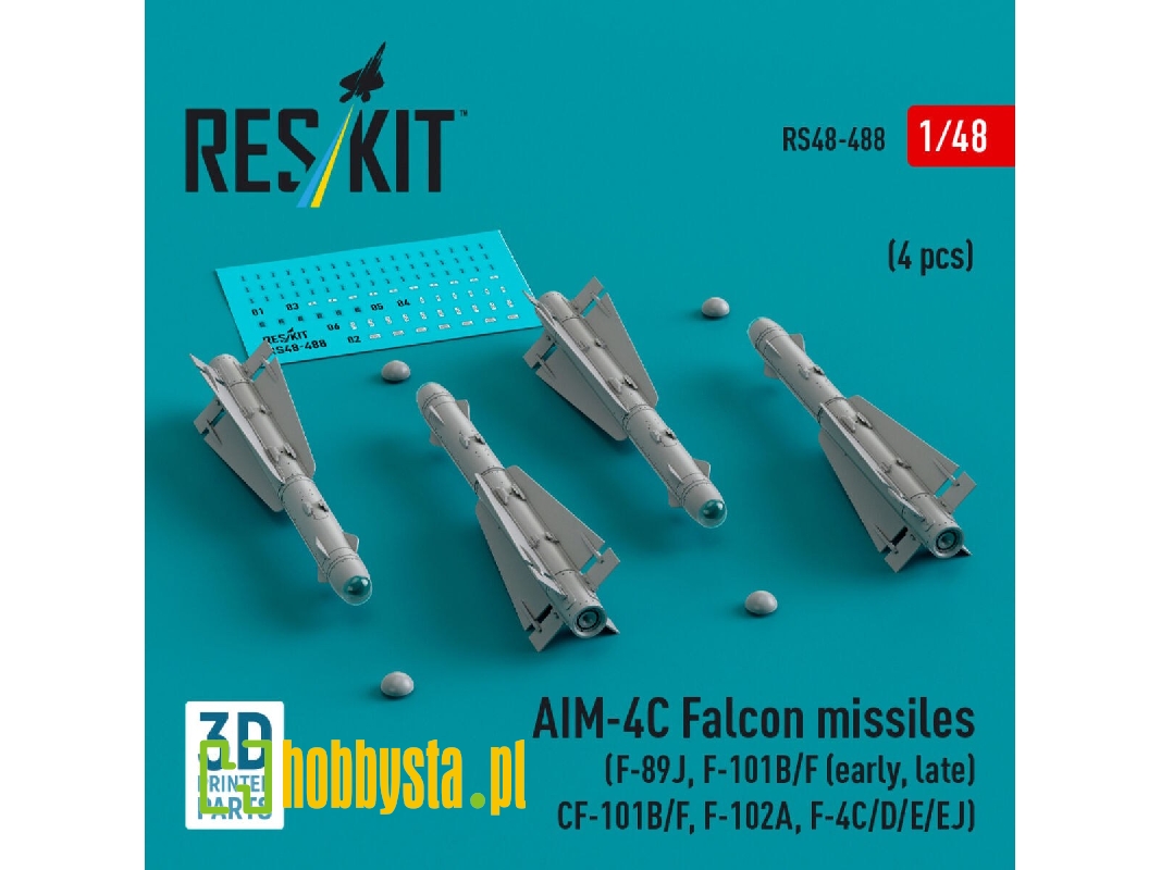Aim-4c Falcon Missiles (F-89j, F-101b/F (Early, Late), Cf-101b/F, F-102a, F-4c/D/E/Ej) (4 Pcs) (3d Printed) - zdjęcie 1 Aim-4c Falcon Missiles (F-89j, F-101b/F (Early, Late), Cf-101b/F, F-102a, F-4c/D/E/Ej) (4 Pcs) (3d Printed) - zdjęcie 1
