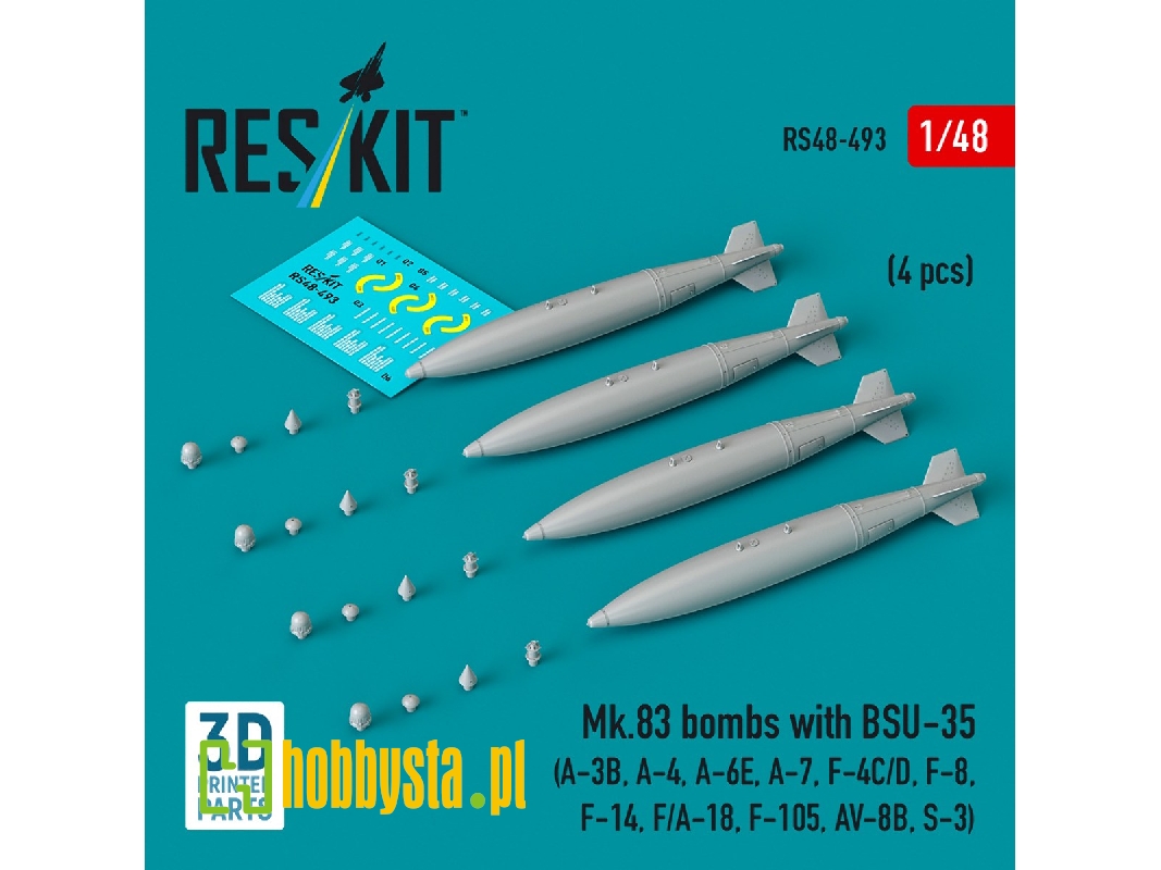 Mk.83 Bombs With Bsu-35 (4pcs) (A-3b, A-4, A-6e, A-7, F-4c/D, F-8, F-14, F/A-18, F-105, Av-8b, S-3) (3d Printed) - zdjęcie 1 Mk.83 Bombs With Bsu-35 (4pcs) (A-3b, A-4, A-6e, A-7, F-4c/D, F-8, F-14, F/A-18, F-105, Av-8b, S-3) (3d Printed) - zdjęcie 1