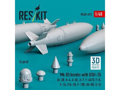 Mk.83 Bombs With Bsu-35 (4pcs) (A-3b, A-4, A-6e, A-7, F-4c/D, F-8, F-14, F/A-18, F-105, Av-8b, S-3) (3d Printed) - zdjęcie 2