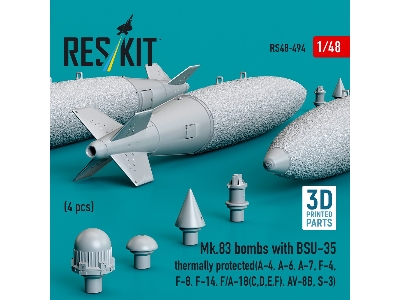 Mk.83 Bombs With Bsu-35 Thermally Protected (4pcs) (A-4, A-6, A-7, F-4, F-8, F-14, F/A-18(C, D, E, F), Av-8b, S-3) (3d Printed) 