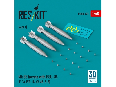 Mk.83 Bombs With Bsu-85 (4pcs) (F-14, F/A-18, Av-8b, S-3) (3d Printed) - zdjęcie 1