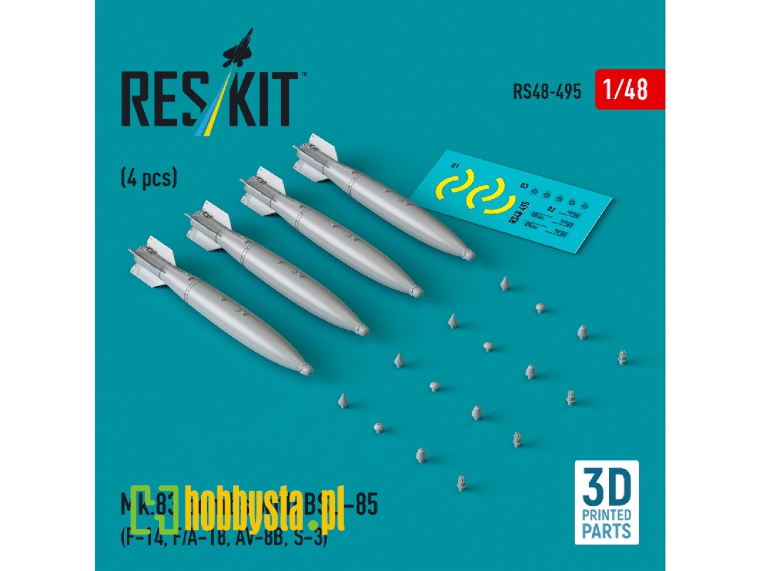 Mk.83 Bombs With Bsu-85 (4pcs) (F-14, F/A-18, Av-8b, S-3) (3d Printed) - zdjęcie 1 Mk.83 Bombs With Bsu-85 (4pcs) (F-14, F/A-18, Av-8b, S-3) (3d Printed) - zdjęcie 1