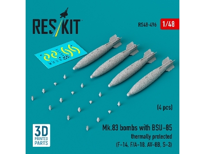 Mk.83 Bombs With Bsu-85 Thermally Protected (4pcs) (F-14, F/A-18, Av-8b, S-3) (3d Printed) - zdjęcie 1