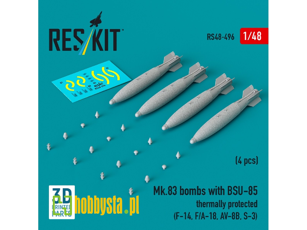 Mk.83 Bombs With Bsu-85 Thermally Protected (4pcs) (F-14, F/A-18, Av-8b, S-3) (3d Printed) - zdjęcie 1