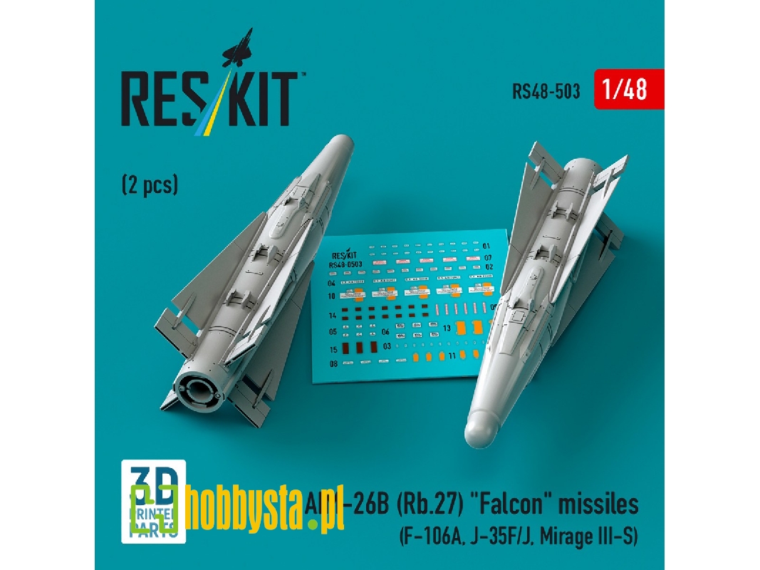 Aim-26b (Rb.27) 'falcon' Missiles (2pcs) (F-106a, J-35f/J, Mirage Iii-s) (3d Printed) - zdjęcie 1