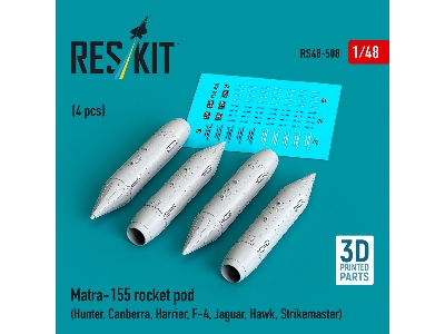 Matra-155 Rocket Pod (4pcs) (Hunter, Canberra, Harrier, F-4, Jaguar, Hawk, Strikemaster) (3d Printed) - zdjęcie 1