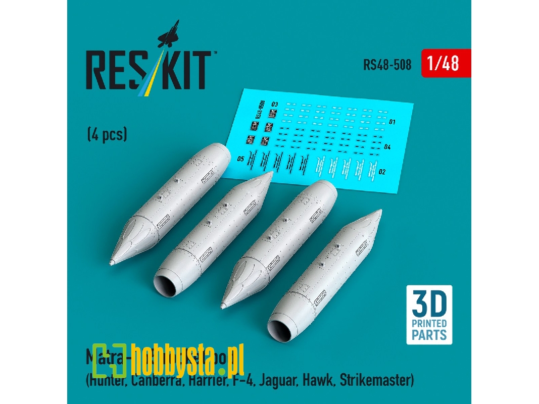 Matra-155 Rocket Pod (4pcs) (Hunter, Canberra, Harrier, F-4, Jaguar, Hawk, Strikemaster) (3d Printed) - zdjęcie 1