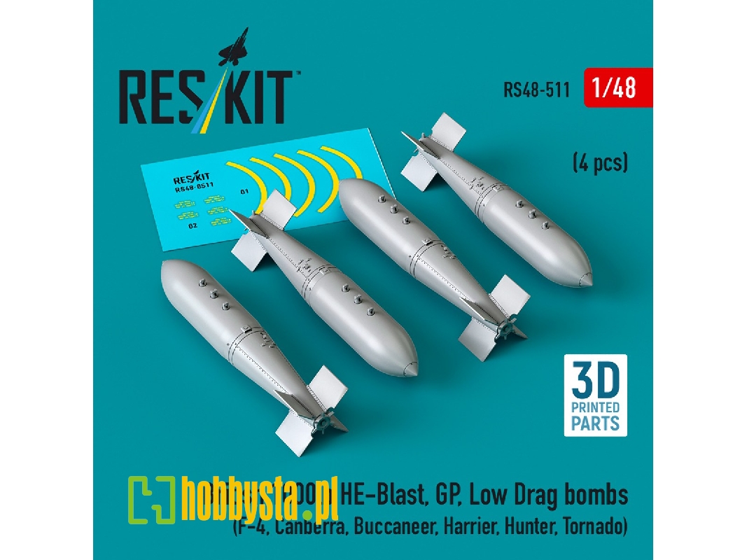 British 1000lb He-blast, Gp, Low Drag Bombs (4pcs) (F-4, Canberra, Buccaneer, Harrier, Hunter, Tornado) (3d Printed) - zdjęcie British 1000lb He-blast, Gp, Low Drag Bombs (4pcs) (F-4, Canberra, Buccaneer, Harrier, Hunter, Tornado) (3d Printed) - zdjęcie