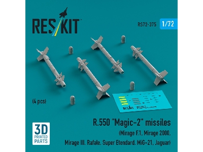 R.550 'magic-2' Missiles (4 Pcs) (Mirage F.1, Mirage 2000, Mirage Iii, Rafale, Super Etendard, Mig-21, Jaguar) (3d Printed) - zd