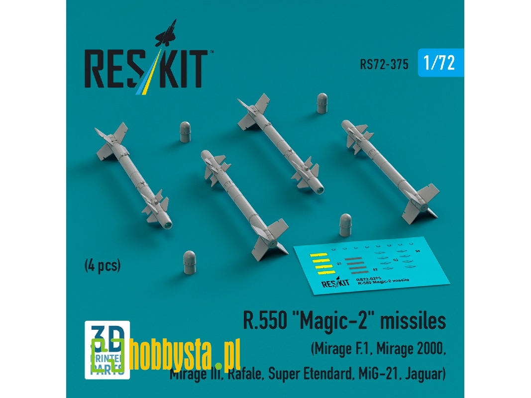 R.550 'magic-2' Missiles (4 Pcs) (Mirage F.1, Mirage 2000, Mirage Iii, Rafale, Super Etendard, Mig-21, Jaguar) (3d Printed) - zd R.550 'magic-2' Missiles (4 Pcs) (Mirage F.1, Mirage 2000, Mirage Iii, Rafale, Super Etendard, Mig-21, Jaguar) (3d Printed) - zd