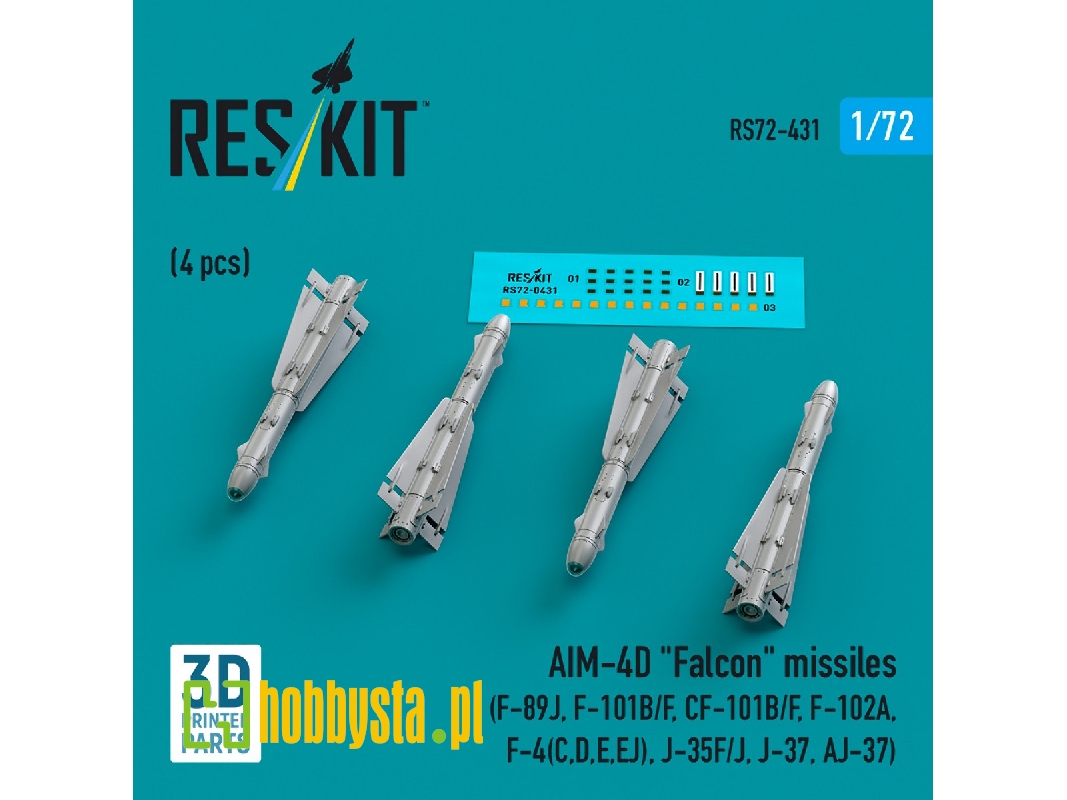 Aim-4d 'falcon' Missiles (4pcs) (F-89j, F-101b/F, Cf-101b/F, F-102a, F-4(C, D, E, Ej), J-35f/J, J-37, Aj-37) (3d Printed) - zdjÄ Aim-4d 'falcon' Missiles (4pcs) (F-89j, F-101b/F, Cf-101b/F, F-102a, F-4(C, D, E, Ej), J-35f/J, J-37, Aj-37) (3d Printed) - zdjÄ