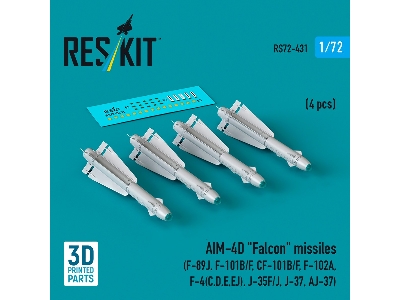 Aim-4d 'falcon' Missiles (4pcs) (F-89j, F-101b/F, Cf-101b/F, F-102a, F-4(C, D, E, Ej), J-35f/J, J-37, Aj-37) (3d Printed) - zdjÄ