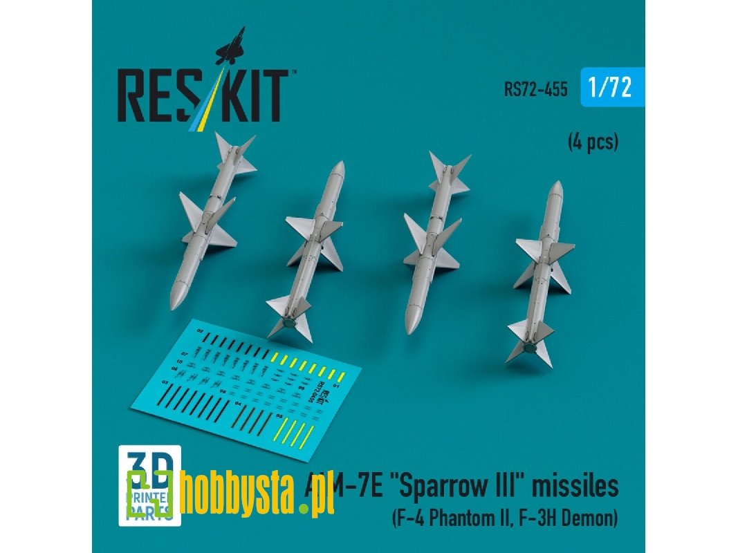 Aim-7e 'sparrow Iii' Missiles (4 Pcs) (F-4 Phantom Ii, F-3h Demon) (3d Printed) - zdjęcie 1
